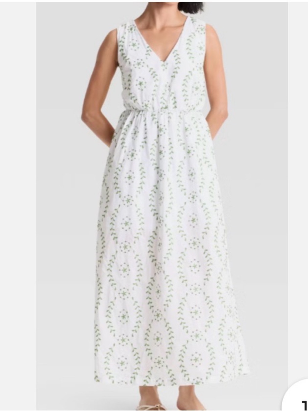 A New Day Women's Maxi Open Back Sundress Green Embroidery Size Large